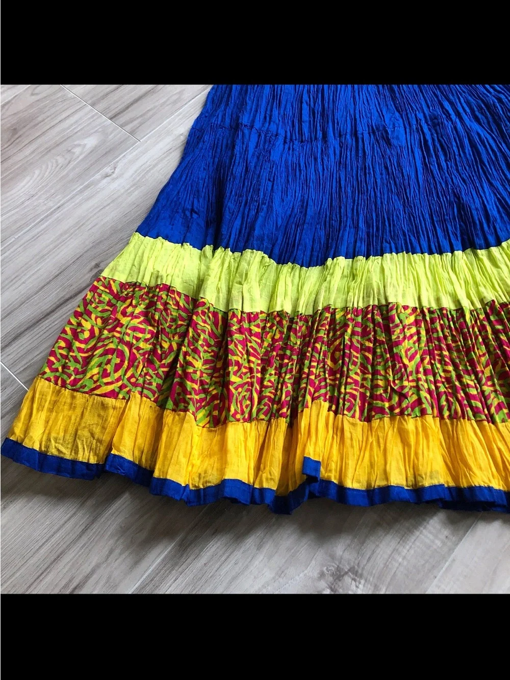✨ Vintage Y2K Cobalt Blue Tiered Cotton Gauze Maxi Skirt Colorblock Boho XS/S